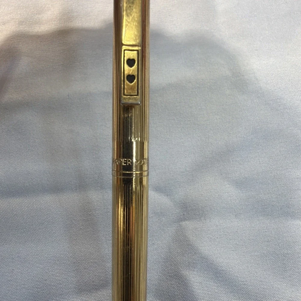 Paper Mate Pen Double Heart • Gold Tone • Gold Tone Pencil With Eraser
